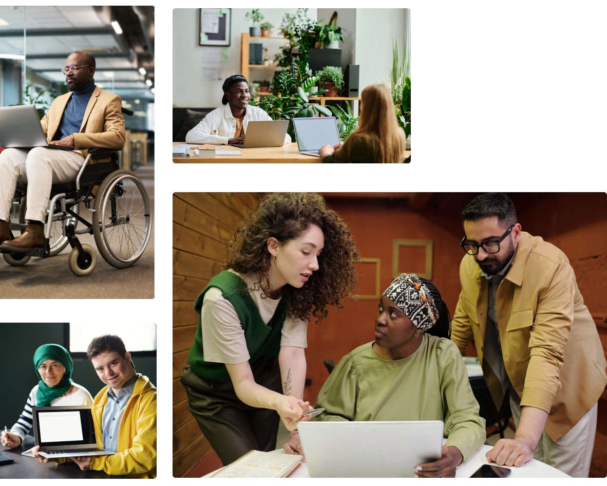 Collage of images of people at work